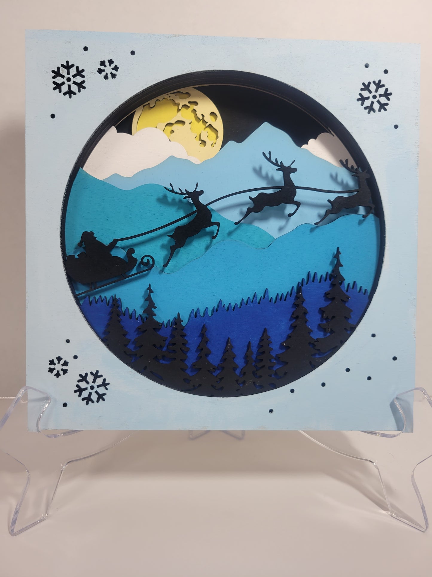Santa Claus 10-layer hand-painted 3D shadow box Baltic birch Christmas art, holiday wall decor veteran-made in Massachusetts