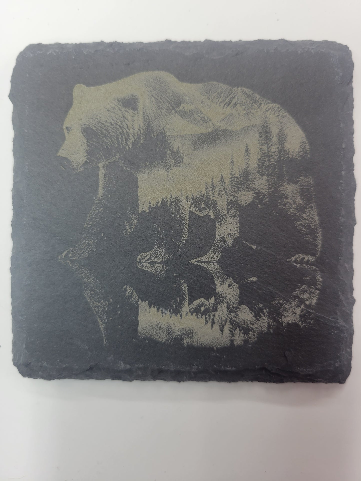 Wildlife Black Slate Coasters Set | Laser Engraved Bear Deer Wolf Eagle | Cabin Bar Decor