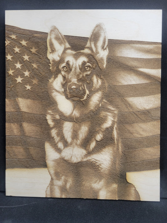 3D Illusion Engraved Plaque - German Shepard w/Flag