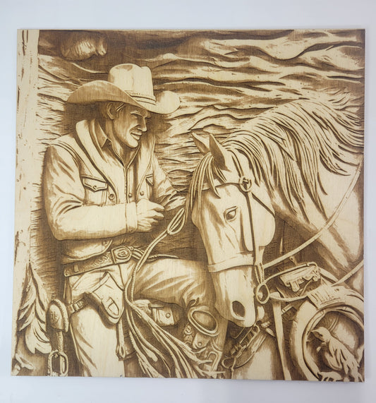 3D Illusion Engraved Plaque - Cowboy