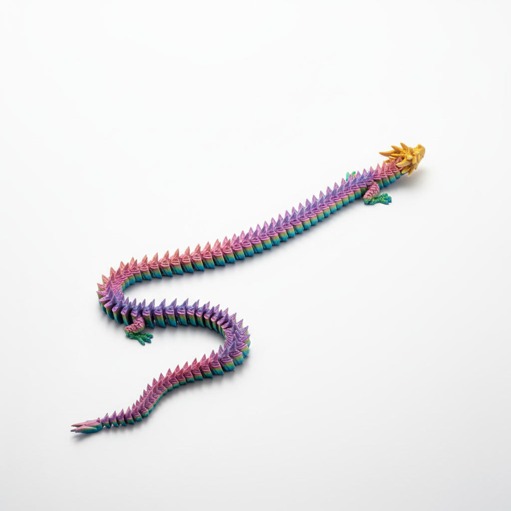 Colorful dragon-shaped toy on a white background